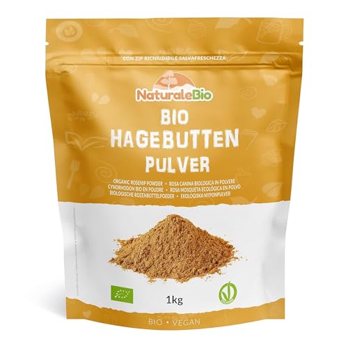 Hagebuttenpulver Bio 1kg. Rohkostqualität, Natürlich und rein aus ganzen biologischen Hagebuttenbeeren gemahlen. Hundsrosen-Pulver reich an Vitamin C. NaturaleBio. Natürliches Bio-Produkt. von NaturaleBio