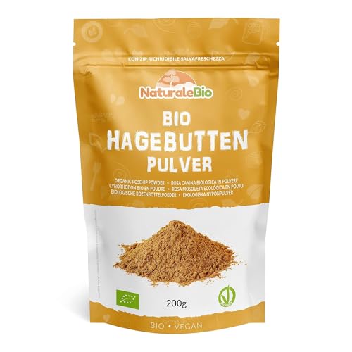 Hagebuttenpulver Bio 200g. Rohkostqualität, Natürlich und rein aus ganzen biologischen Hagebuttenbeeren gemahlen. Hundsrosen-Pulver reich an Vitamin C. NaturaleBio. Natürliches Bio-Produkt. von NaturaleBio