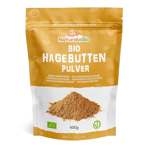 Hagebuttenpulver Bio 400g. Rohkostqualität, Natürlich und rein aus ganzen biologischen Hagebuttenbeeren gemahlen. Hundsrosen-Pulver reich an Vitamin C. NaturaleBio. Natürliches Bio-Produkt. von NaturaleBio