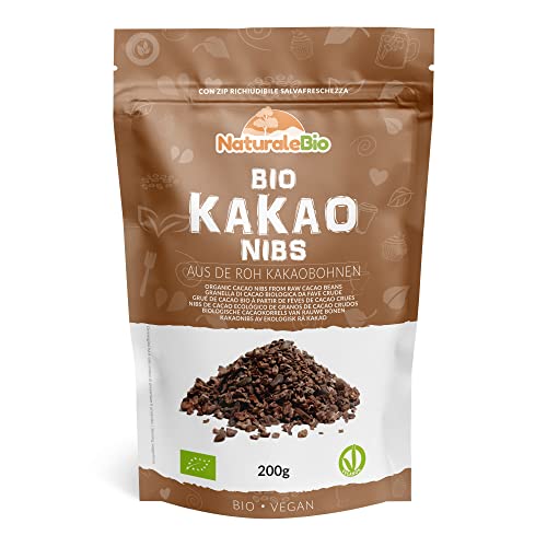 Roh Kakao Nibs Bio 200g. Organic Raw Cacao Nibs. Rohkost, natürlich und rein. Produziert aus der Theobroma Cacao Pflanze. Quelle für Magnesium, Kalium und Eisen. von NaturaleBio