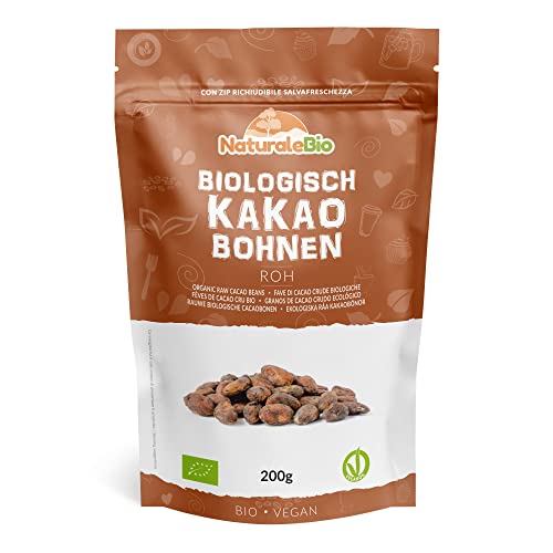 NaturaleBio Rohe Kakaobohnen. 200g -Kakaobohnen. Natürliche und reine Rohkost. Kakao produziert aus der Theobroma-Kakaopflanze. von NaturaleBio