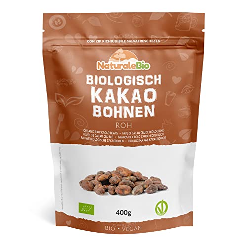 Rohe Kakaobohnen. 400g Bio-Kakaobohnen. Natürliche und reine Rohkost. Kakao produziert aus der Theobroma-Kakaopflanze. NaturaleBio von NaturaleBio