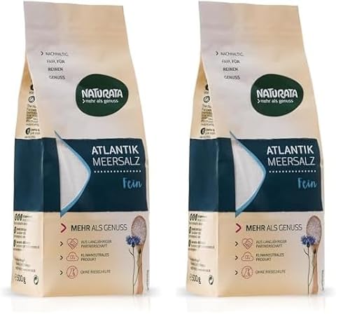 Naturata Atlantik-Meersalz Fein 500g | Unraffiniert, Ohne Zusatzstoffe | 100% Natürliches Salz zum Kochen & Würzen | Ohne Rieselhilfe | Unbehandeltes Salz (Packung mit 2) von Naturata