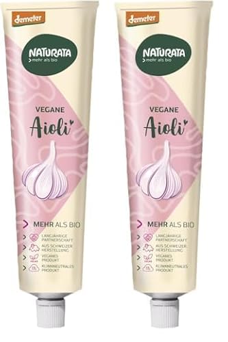 Naturata Bio Vegane Aioli in der Tube 185g | Knoblauch-Creme ohne Ei in Demeter-Qualität | Knoblauch-Sauce mit weniger Fett | Kalorienarm & Nachhaltig | Praktisch Dosierbar (Packung mit 2) von Naturata