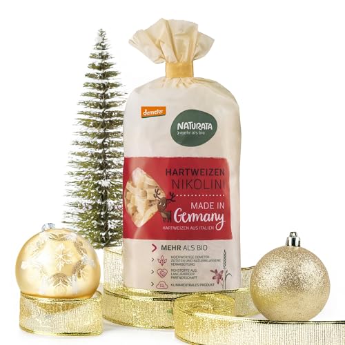 Naturata Weihnachts-Nudeln "Nikolini", 250 g | Helle Bio-Pasta in Weihnachtsmotiven | Demeter-Qualität aus Italien | Weihnachts-Nudeln Geschenk für Kinder & Erwachsene | Festliche Nudeln von Naturata