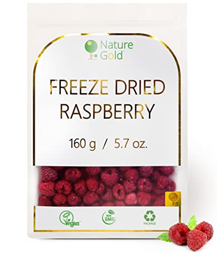 Gefriergetrocknete Himbeere | 160g | 100% Natürlich & Vegan | GVO-frei | Ohne Zucker und Ohne Zusatzstoffe ~*~ von Nature Gold