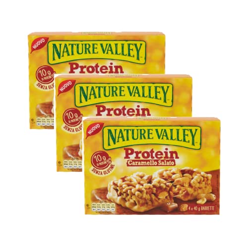 Nature Valley® | Weiche Proteinriegel | Snack-Erdnüsse, Mandeln, gesalzener Karamellüberzug – 3 Boxen (insgesamt 12 Riegel) von Nature Valley