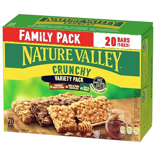 Nature Valley Crunchy Family Pack – Variety Pack mit Hafer, Honig, Dunkler Schokolade & Ahornsirup, 10 Packungen à 42g (420g) – je Packung 2 Riegel von Nature Valley