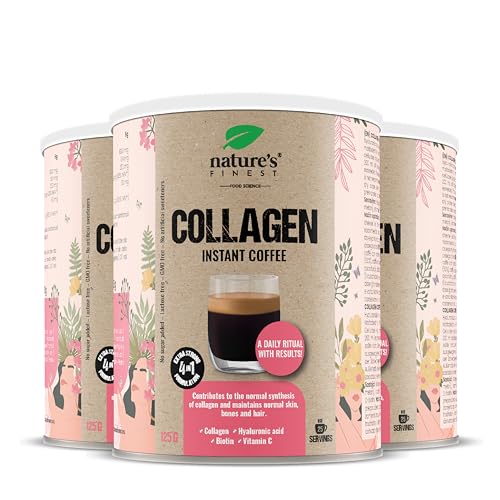 Nature's Finest by Nutrisslim Kaffee Kollagen Pulver mit Hyaluronsäure & Biotin, Faltenreduzierung & Hautschutz, laktosefrei, Arabica Kaffee, 125g von Nature's Finest by Nutrisslim