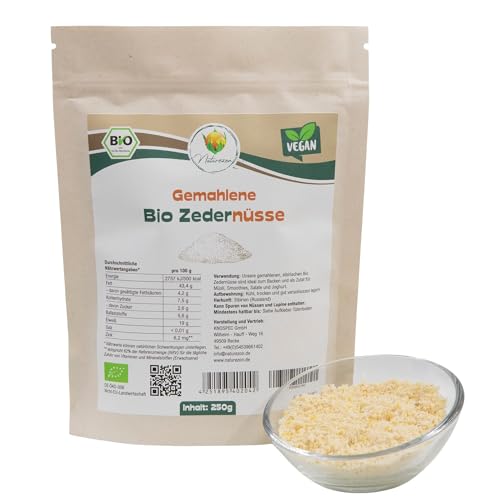 Naturezon Sibirische Bio Zedernüsse 250g - Zedernusspulver/Zedernussmehl - eiweißreich - ballaststoffreich, vegan, glutenfrei - ohne Zusatzstoffe von Naturezon