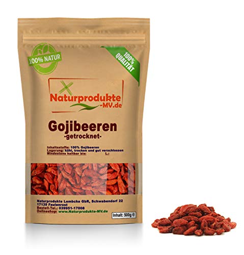 Goji Beeren natur ganz (500g) ohne Zusätze Gojibeeren Wolfsbeere von Naturprodukte-MV