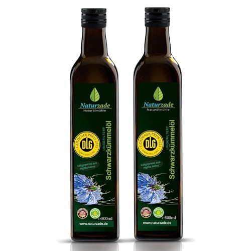 Naturzade Schwarzkümmelöl 1000ml Ungefiltert Glasflasche (2 x 500ml), kaltgepresst, direkt vom Hersteller von Naturzade