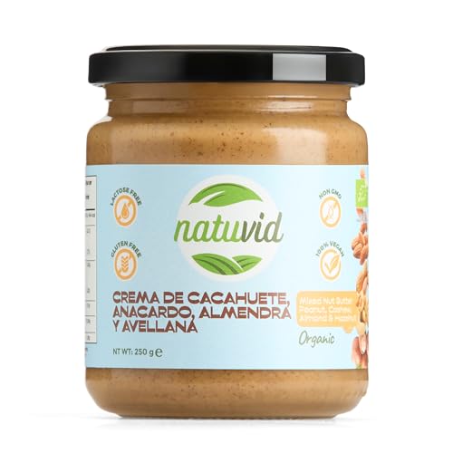 Nussmus-Mischung (Erdnuss, Cashew, Mandel, Haselnuss) Natuvid | 100% BIO | 250g | GLUTENFREI | LAKTOSEFREI | 100% VEGAN | NON-GMO von Natuvid