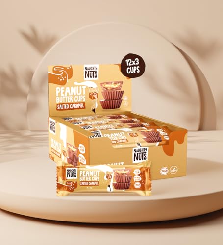 Naughty Nuts Bio Erdnuss Butter Cups Salted Caramel – Vegan, Palmölfrei und 44% weniger Raffinierter Zucker – 12x39g von Naughty Nuts