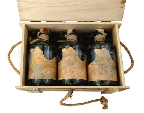 Navis Gin Geschenk Set in Holz-Kiste - Flaschen mit maritimer originaler Seekarte - Regionale Botanicals von aus den Meeres-Regionen Adria, Nordsee, Ostsee - Handmade Geschenkidee - 43% Vol - 0,5L von Navis