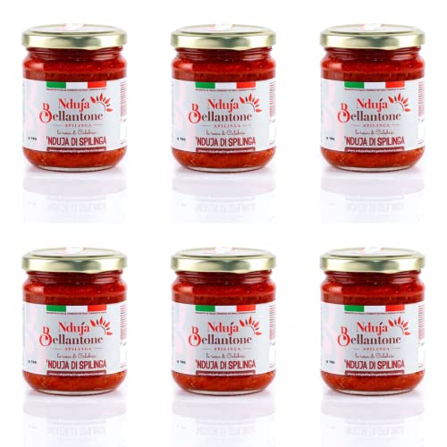 Nduja Bellantone 6X180g Creme Nduja di Spilinga - original aus Spilinga - scharfe Streichsalami mit 30% Chili aus Kalabrien im Glas von Nduja Bellantone