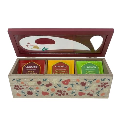 Neavita Cofanetto Legno Bio Rosso A 3 Scomparti: Contiene 15 Tisane Assortite von Neavita