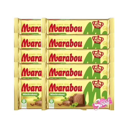 10x Marabou Mint Krokant 220g mit einer erfrischenden Minznote kombiniert mit knusprigem Karamell im Needforsweetkarton von Needforsweet