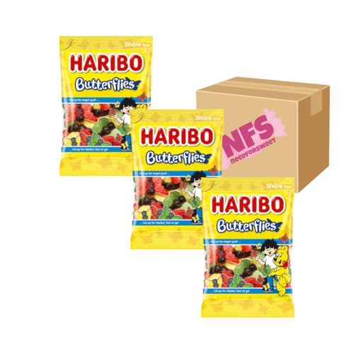 3x Haribo Butterflies - Schmetterlinge 350g – Bunte Schaumzucker-Leckerei - Weingummi im Vorratspack | Süße Versuchung für die ganze Familie von Needforsweet