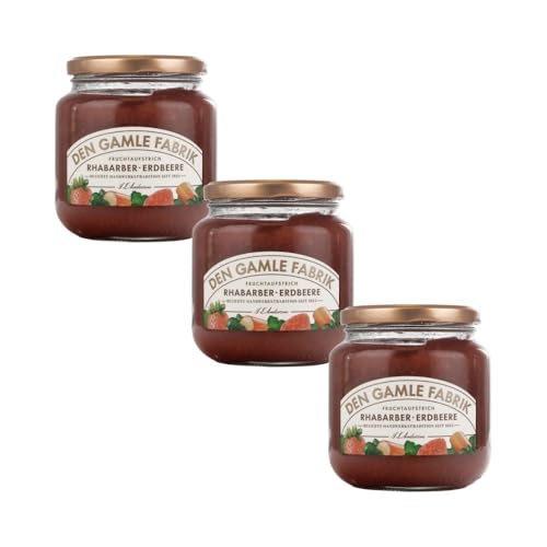 Den Gamle Fabrik Rhabarber Erdbeermarmelade Dreierpack, 3x380g Gourmet Fruchtmarmelade von Needforsweet