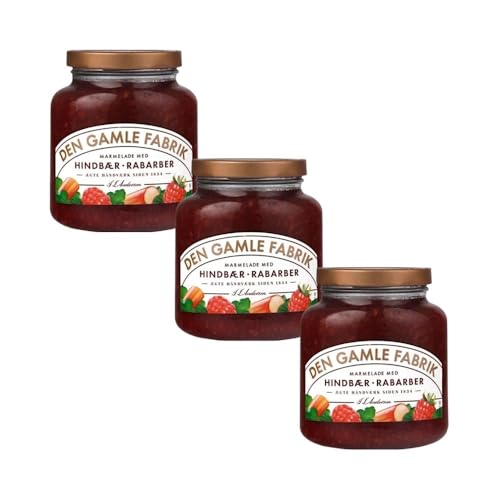 Den Gamle Fabrik Rhabarber Himbeermarmelade Dreierpack, 3x380g Gourmet Fruchtmarmelade von Needforsweet