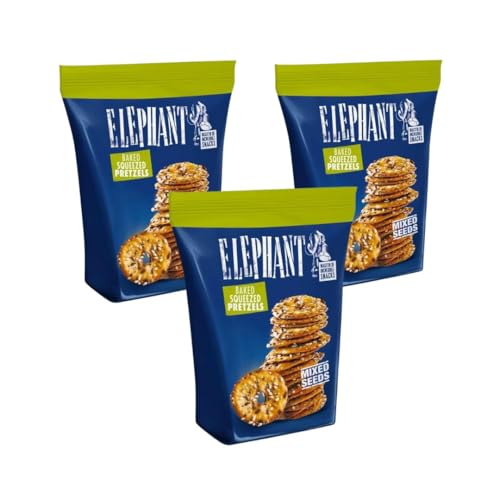 Elephant Baked Squeezed Pretzels 3er-Set – Gemischte Körner, Classic & Spicy Crunch 3x80g by Needforsweet von Needforsweet