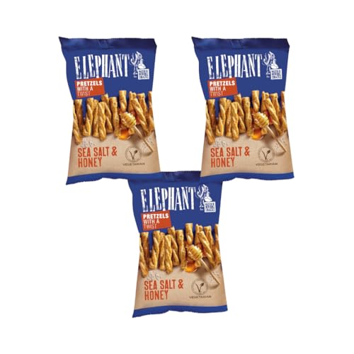 Elephant Twisted Pretzel Sea Salt & Honey – 3x70g – Für echte Genießer: Honey & Sea Salt - Vegan - für Sportler geeignet - der bekömmliche Snack von Needforsweet