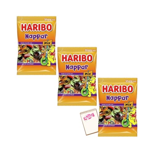 Needforsweet Haribo Nappar 3er Pack (3x 375g) – Fruchtgummi Lakritz-Mix – XXL Vorteilspack + GRATIS DIN NFS A7 Notizblock von Needforsweet