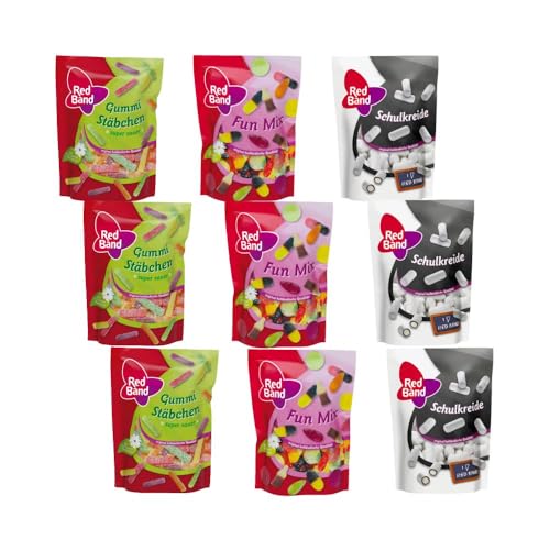 Red Band Süßigkeiten Mix 1725g - 3x Schulkreide, 3x Gummi Stäbchen Super Sauer & 3x Fun Mix für den ultimativen Genuss by Needforsweet von Needforsweet