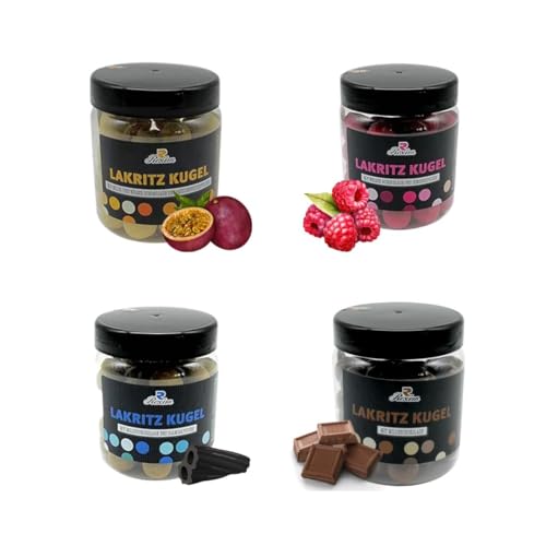 Rexim Lakritzkugeln Set 1185g - Himbeere, Passionsfrucht, Milchschokolade & Salmiak | Gourmet Süßwaren | Boxed By Needforsweet von Needforsweet