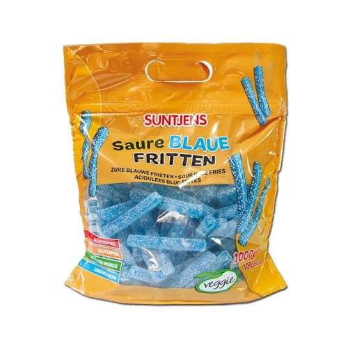 Suntjens Saure Blaue Fritten 1000g - Fruchtig saurer Naschspaß in Familienpackung für echte Süßigkeitenfans by Needforsweet von Needforsweet
