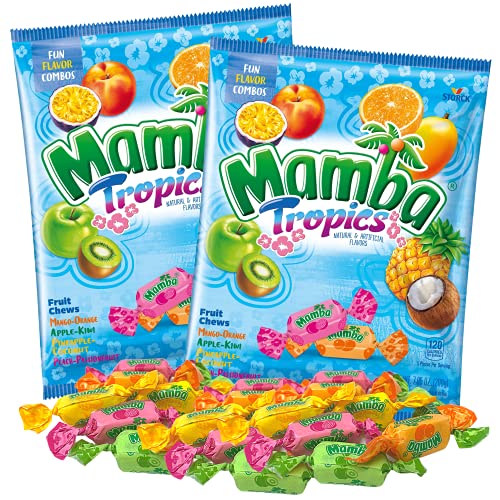 Mamba Candy Tropics Geschenkset, sortierte Fruchtkauartikel, einzeln verpackt, Kaubonbons, gemischte Geschmacksrichtungen, Sortimentbeutel, 2 Stück von Needzo