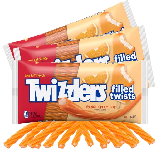 Twizzlers Orange Cream Pop Filled Twists Lakritz Candy, Creamsicle Dreamsicle Popsicle Flavored Candies, 325 ml, 3 Stück von Needzo