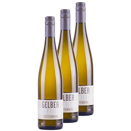 Nehrbaß - “Gelber Muskateller 2022” - Weißwein feinherb 3 x á 0,75 Liter - Qualitätswein - Vegan - Aus Deutschland (Rheinhessen) - mit Schraubverschluss von Nehrbaß