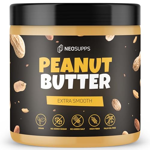 Neosupps Peanut Butter 500g - Vegan Erdnussbutter aus 100% gerösteten Erdnusskernen, Cremig, Palmölfrei - Low Sugar Erdnussmus - Extra Smooth mit 28g Protein von Neosupps