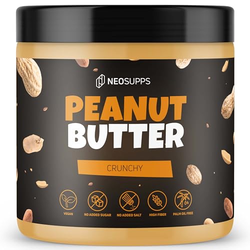 Neosupps Peanut Butter 500g - Vegan Erdnussbutter aus 100% gerösteten Erdnusskernen, Crunchy, Palmölfrei - Low Sugar Erdnussmus mit 28g Protein von Neosupps
