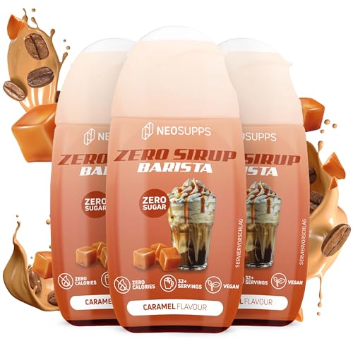 Neosupps Zero Sirup Barista Caramel Geschmack, natürlicher Getränkesirup mit Zero Kalorien, Getränkekonzentrat, Fertiggetränk Vegan, Zuckerfreier Sirup, Ideal für Kaffeespezialitäten, 3x 65ml von Neosupps