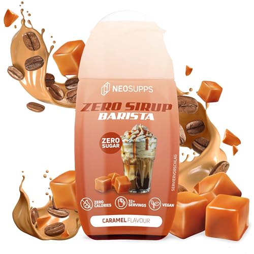 Neosupps Zero Sirup Barista - Caramel Geschmack - natürlicher Getränkesirup mit Zero Kalorien, Getränkekonzentrat, Fertiggetränk Vegan, Zuckerfreier Sirup, Ideal für Kaffeespezialitäten, 1x 65ml von Neosupps