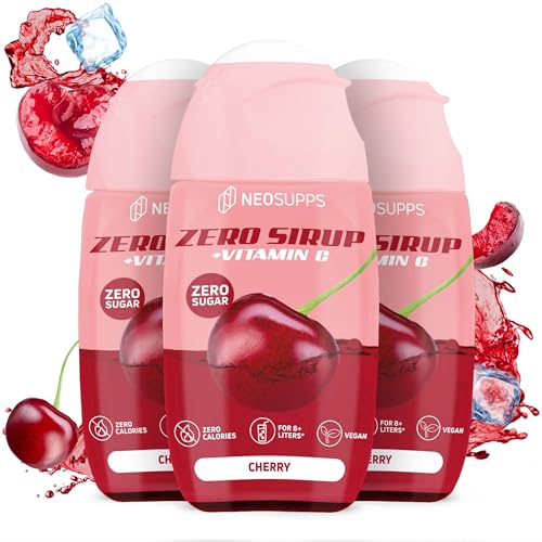 Neosupps Zero Sirup - Cherry Geschmack - 65 ml natürlicher Getränkesirup mit Vitamin C, 1x Flasche ergibt 8 L Fertiggetränk, Zero Kalorien & zucker Getränkekonzentrat, 3x 65ml Fertiggetränk von Neosupps