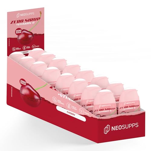 Neosupps Zero Sirup - Cherry Geschmack - 65 ml natürlicher Getränkesirup mit Vitamin C, 1x Flasche ergibt 8 L Fertiggetränk, 16er Box Fertiggetränk, MHD 26.03.25 von Neosupps