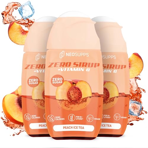 Neosupps Zero Sirup - Peach Ice Tea - 65 ml natürlicher Getränkesirup mit Vitamin C, 1x Flasche ergibt 8 L Fertiggetränk, Zero Kalorien & zucker Getränkekonzentrat, Vegane 3x 65ml Fertiggetränk von Neosupps