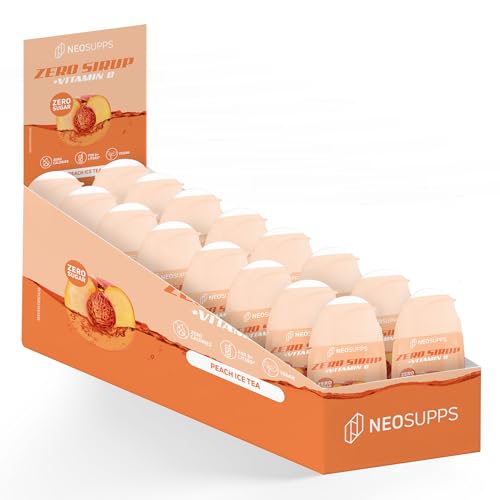 Neosupps Zero Sirup - Peach Ice Tea - 65 ml natürlicher Getränkesirup mit Vitamin C, 1x Flasche ergibt 8 L Fertiggetränk, Zero Kalorien & zucker Getränkekonzentrat Vegane 16er Box Fertiggetränk von Neosupps