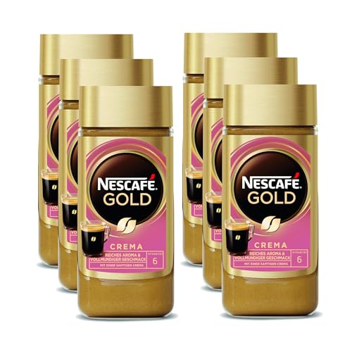 NESCAFÉ Gold Crema, löslicher Bohnenkaffee aus erlesenen Arabica-Kaffeebohnen, Instant-Pulver, koffeinhaltig & aromatisch, 6er Pack (6 x 200 g) von Nescafé