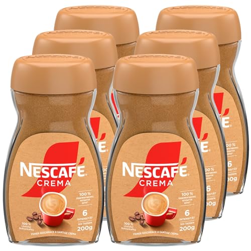 NESCAFÉ CLASSIC Crema, löslicher Bohnenkaffee aus mitteldunkel gerösteten Kaffeebohnen, kräftiger Instant-Kaffee mit samtiger Crema, koffeinhaltig, 6er Pack von NESCAFÉ