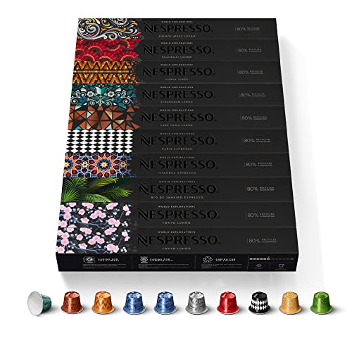 NESPRESSO ORIGINAL World Explorations Collection, Helle, mittlere und dunkle Röstung, Kompatibel mit ORIGINAL Kaffeemaschinen, Kapsel Set aus 100 Kaffeekapseln von Nespresso