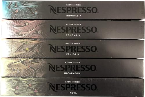 Nespresso OriginalLine Master Origin Variety Pack: Kolumbien, Äthiopien, Indien, Indonesien, Nicaragua, 50 Kapseln – nicht kompatibel mit Vertuolin von Nespresso