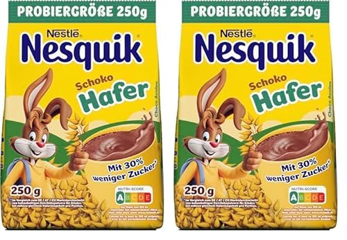 NESQUIK Schoko Hafer, Kakaohaltiges Getränkepulver mit Hafer zum Einrühren in Milch, 2er Pack (1 x 250g) von Nesquik