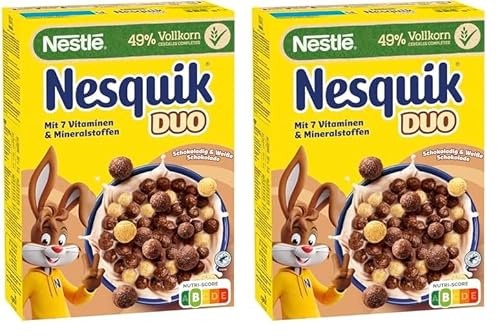 NESTLÉ Nesquik Duo Cereals, braune und weiße Schoko Cerealien mit Vollkorn (1 x 325 g) (Packung mit 2) von Nesquik