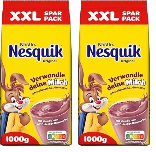 Nestlé NESQUIK, kakaohaltiges Getränkepulver zum Einrühren in Milch, 2er Pack (1 x 1Kg) von Nesquik