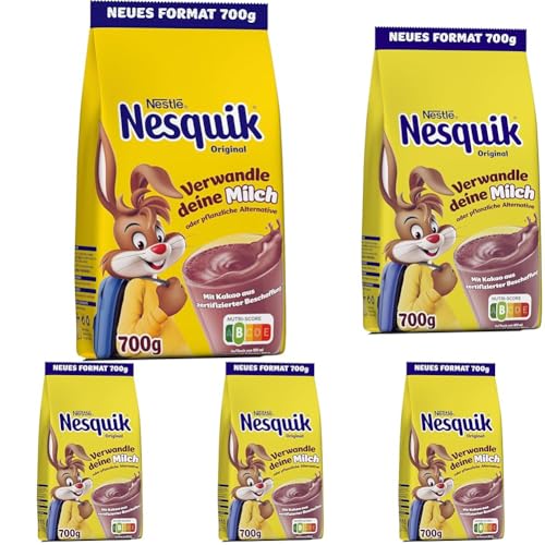 Nestlé NESQUIK, kakaohaltiges Getränkepulver zum Einrühren in Milch, 5er Pack (1 x 700g) von Nesquik